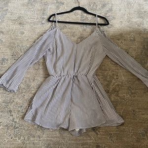 long sleeve blue and white stripe romper